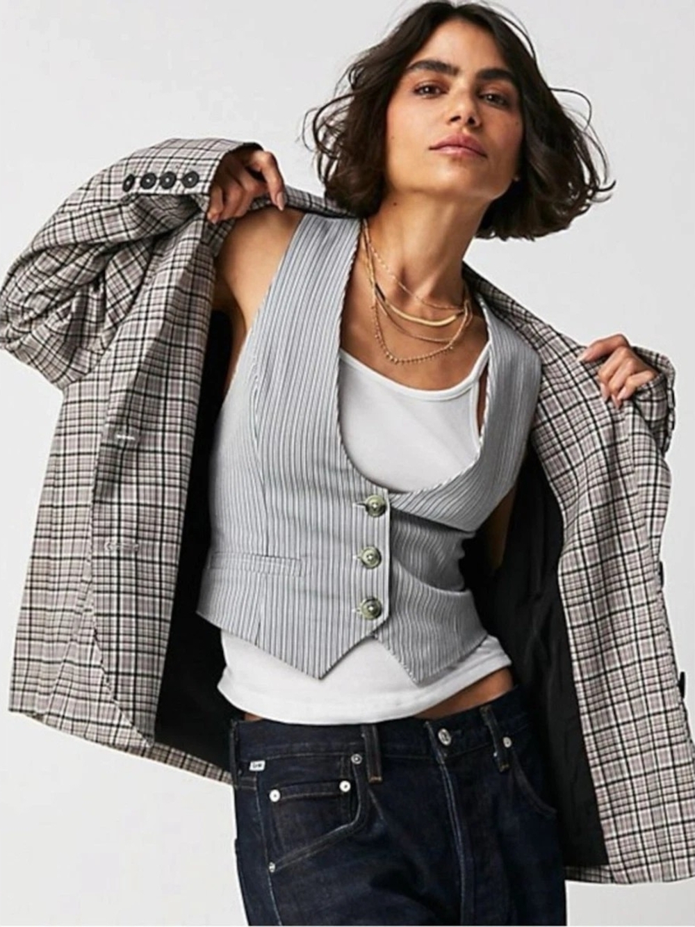 FREE PEOPLE OVERSIZED CHECKER PRINT BLAZER